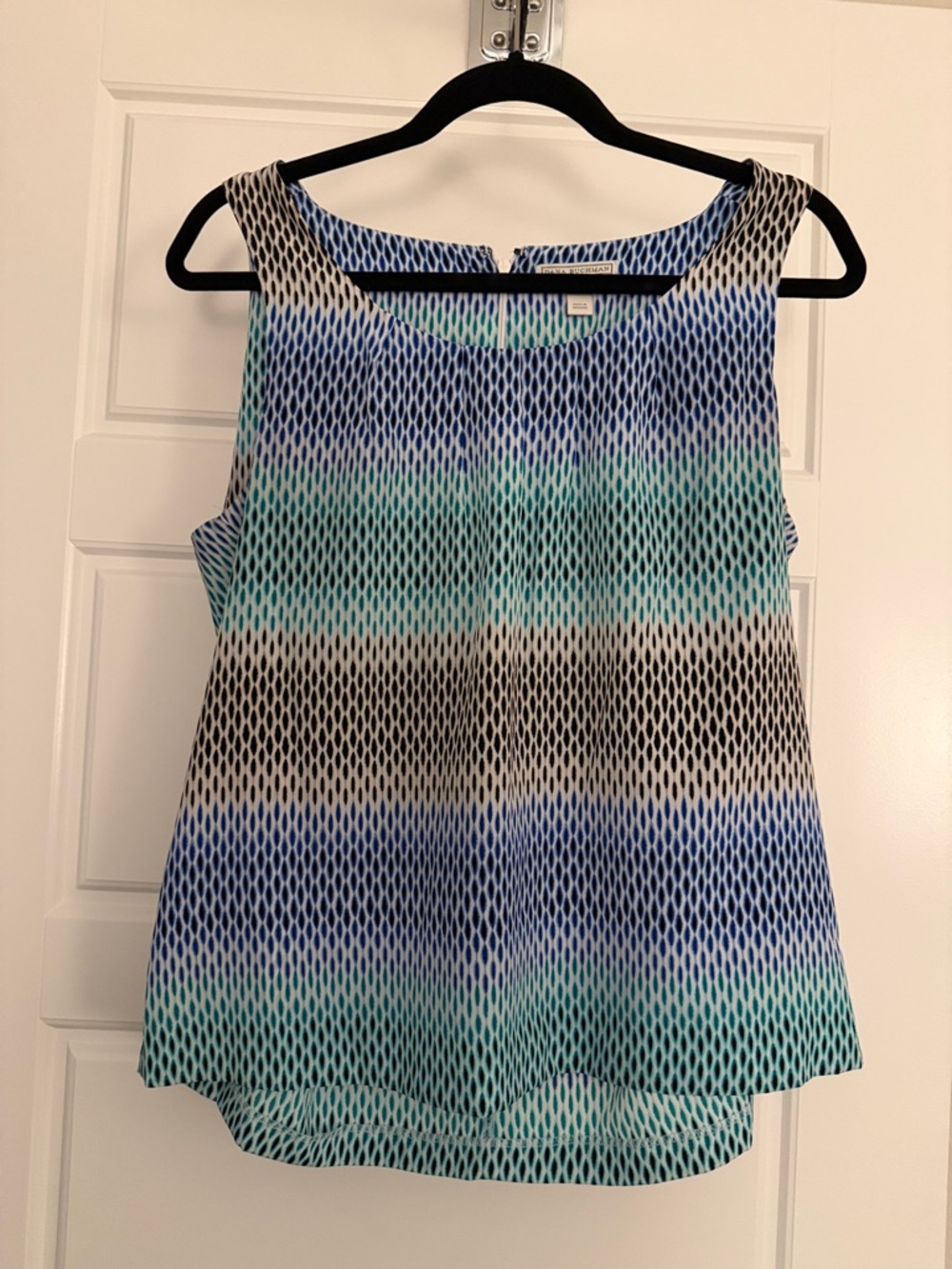 Dana Buchman Blue Teal Black White Striped Sleeveless Shell
